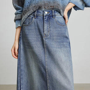 VILZSTUDIOS Contrasting Color Open Back Denim Skirt