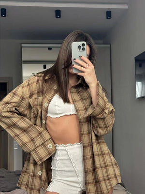 VILZSTUDIOS Casual Plaid Loose Shirt