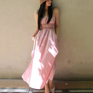 VILZSTUDIOS Elegant Slim Pleated Halter Dress