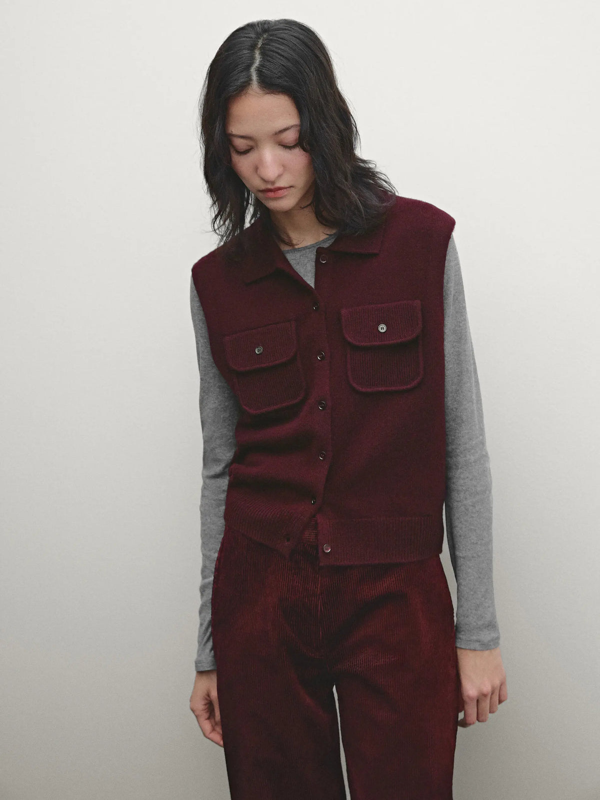 VILZSTUDIOS Classic Burgundy Knitted Vest