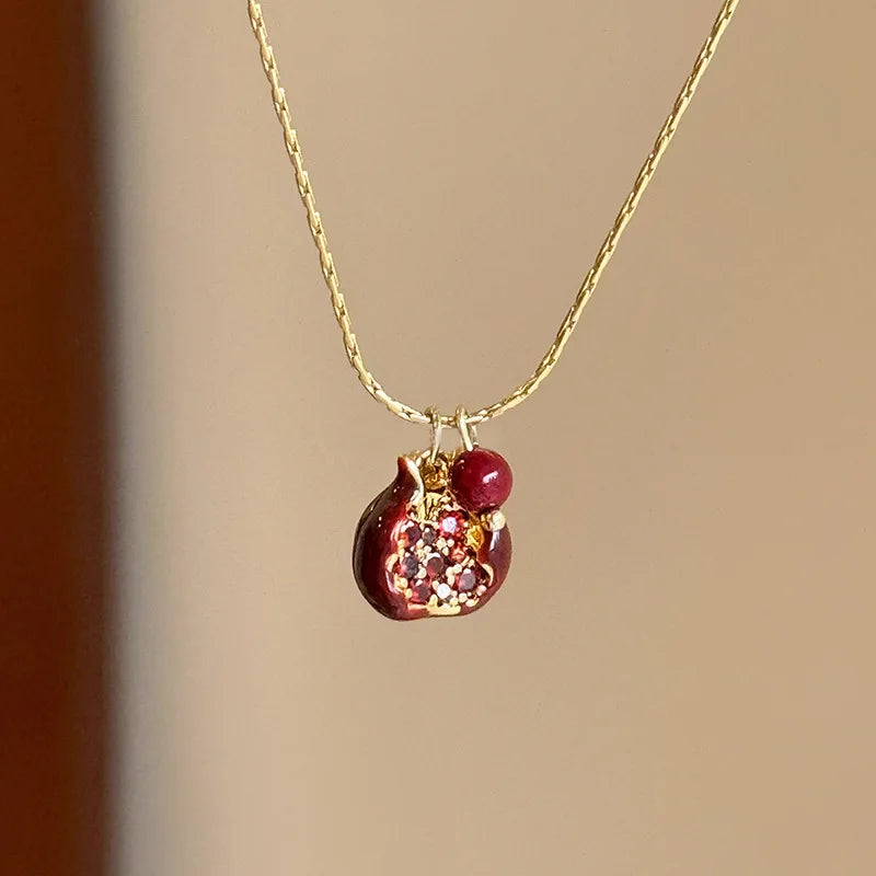 VILZSTUDIOS Enamel Pomegranate Pendant Gold Plated Necklace