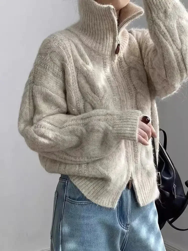 VILZSTUDIOS Stylish Zipper Turtleneck Cardigan
