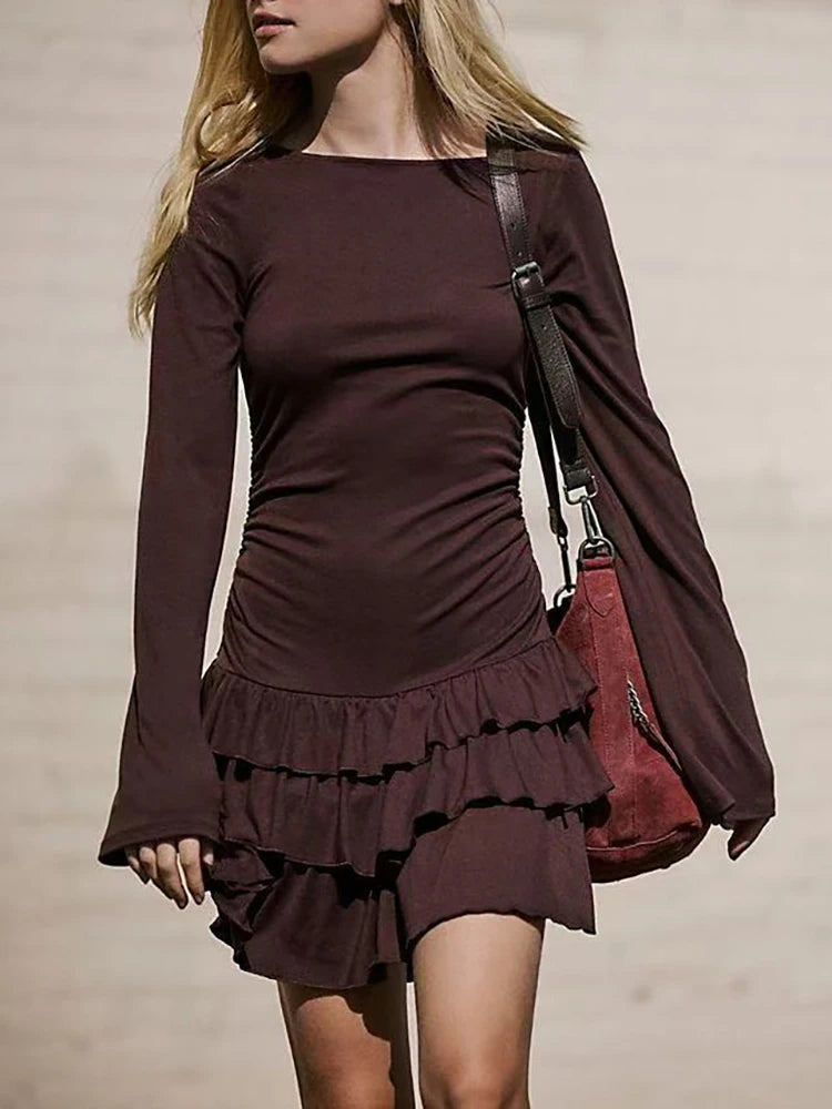 VILZSTUDIOS Sultry Ruffled Long Sleeve Mini Dress