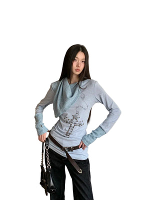 VILZSTUDIOS Rivet Designer Light Blue Knit Top