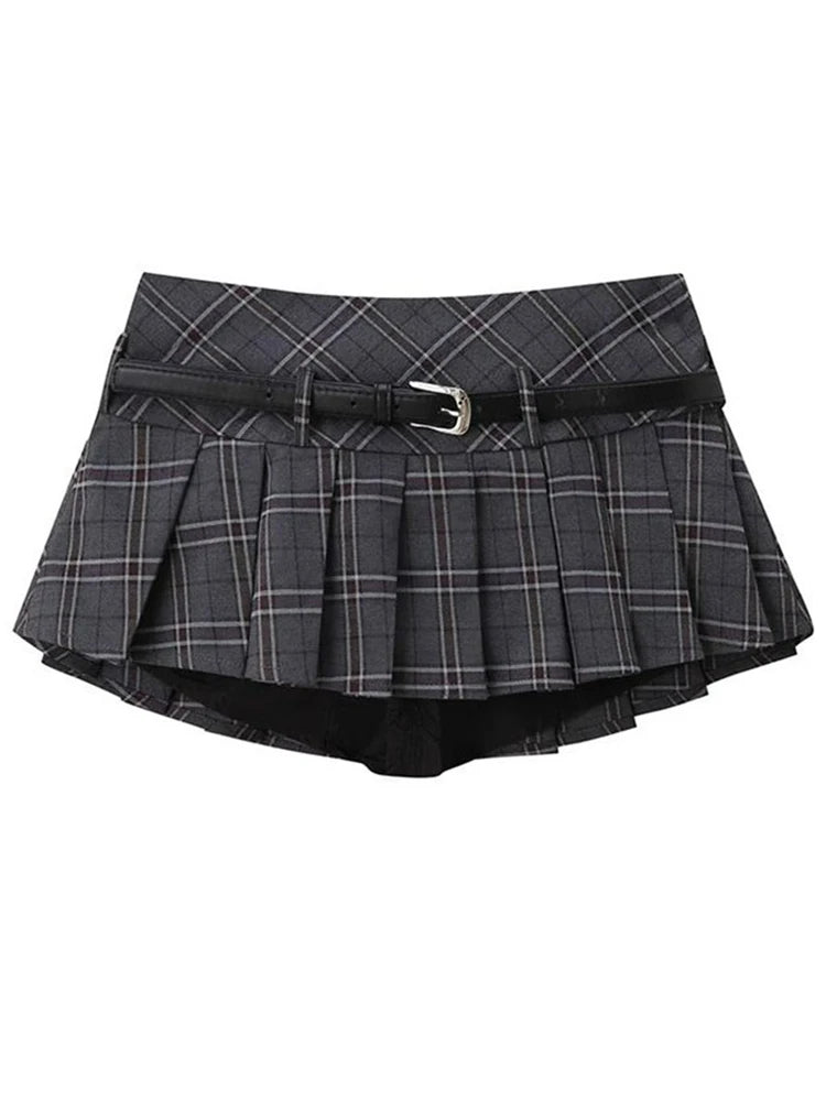 VILZSTUDIOS Retro Plaid Pleated A-Line Skirt