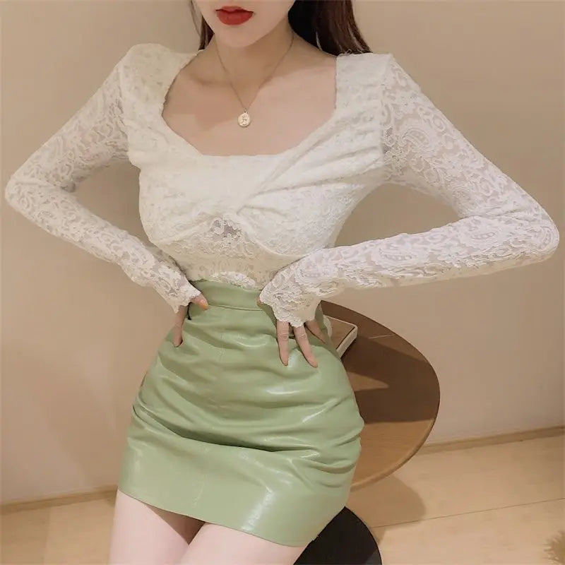 VILZSTUDIOS Lace Hollow Out Long Sleeve Top