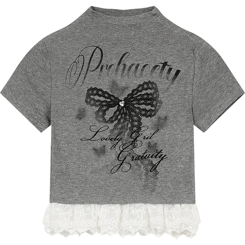 VILZSTUDIOS Lace Short-Sleeved Printed T-Shirt
