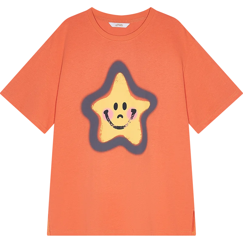 VILZSTUDIOS Smiley Star Print Short Sleeve Casual T-Shirt