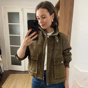 VILZSTUDIOS Elegant Green Faux Suede Jacket