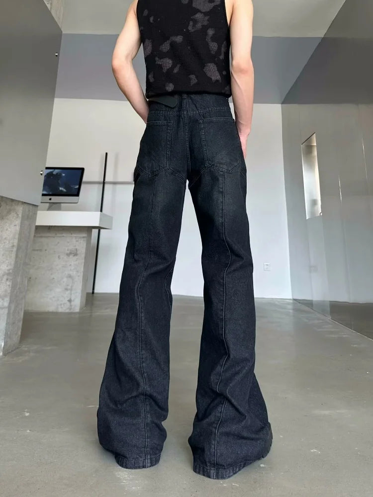 VILZSTUDIOS Washed Black Baggy Stacked Flare Jeans