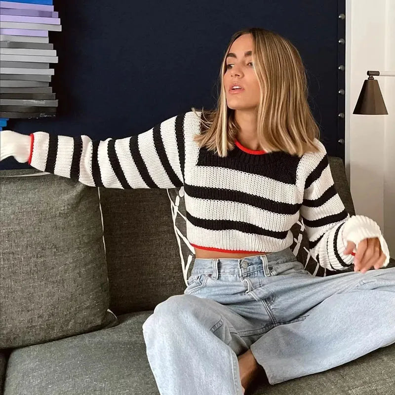 VILZSTUDIOS Backless Striped Knit Sweater