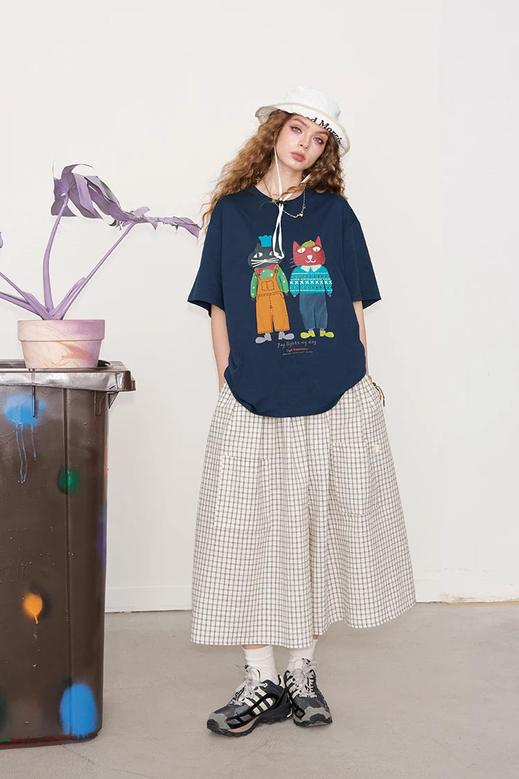 VILZSTUDIOS Chic 2 Cartoonish Cat Print T-Shirt