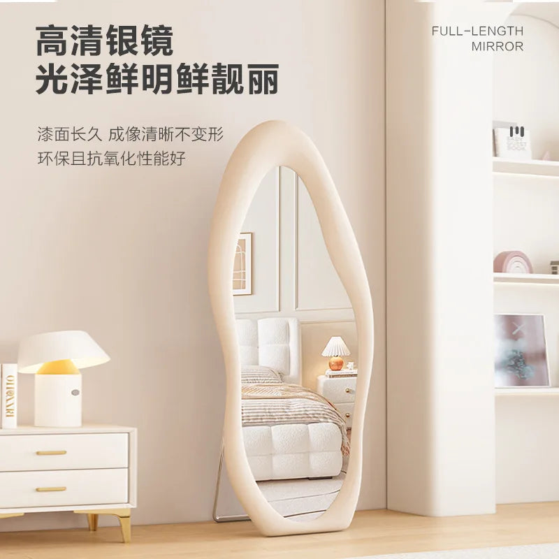 VILZSTUDIOS Full-length mirror Floor-to-ceiling Bedroom full-length mirror Special-shaped irregular cream ins wind fitting mirror