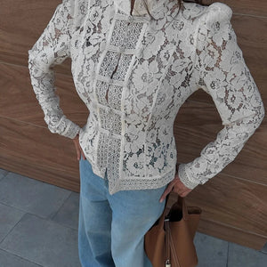 VILZSTUDIOS Elegant Lace Flower Long Sleeve Blouse