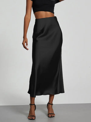 VILZSTUDIOS Elegant Satin High Waist Long Skirt