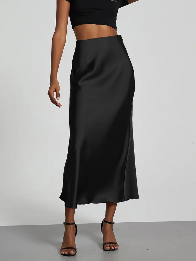 VILZSTUDIOS Elegant Satin High Waist Long Skirt