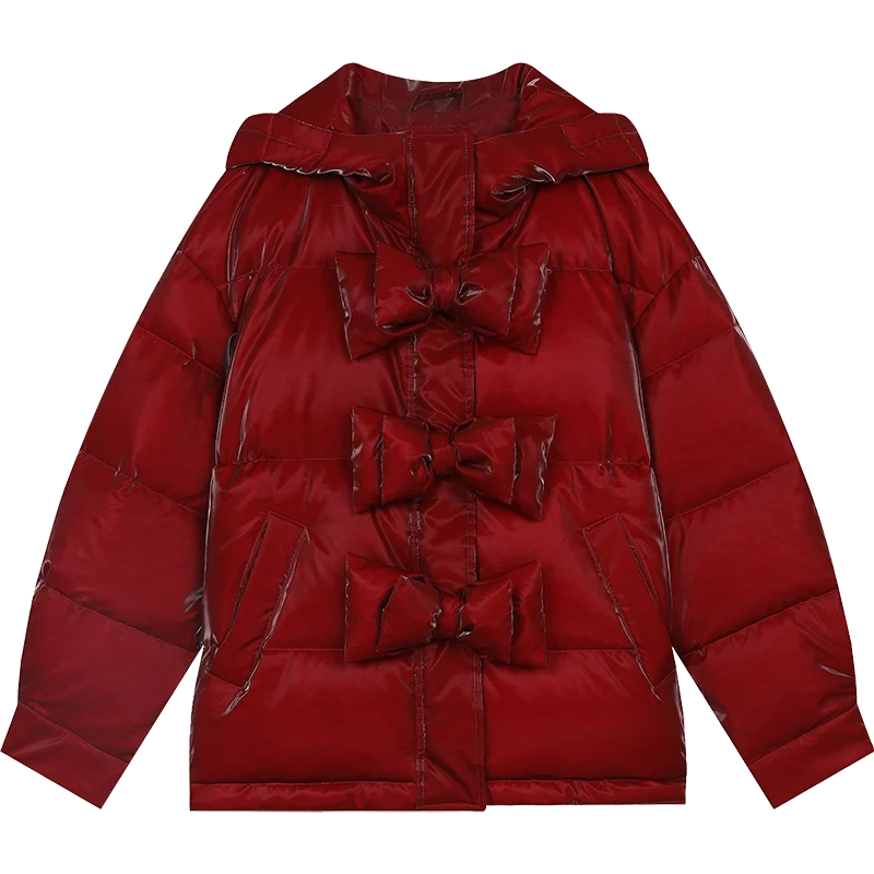 VILZSTUDIOS Stylish Bow Button Hooded Jacket