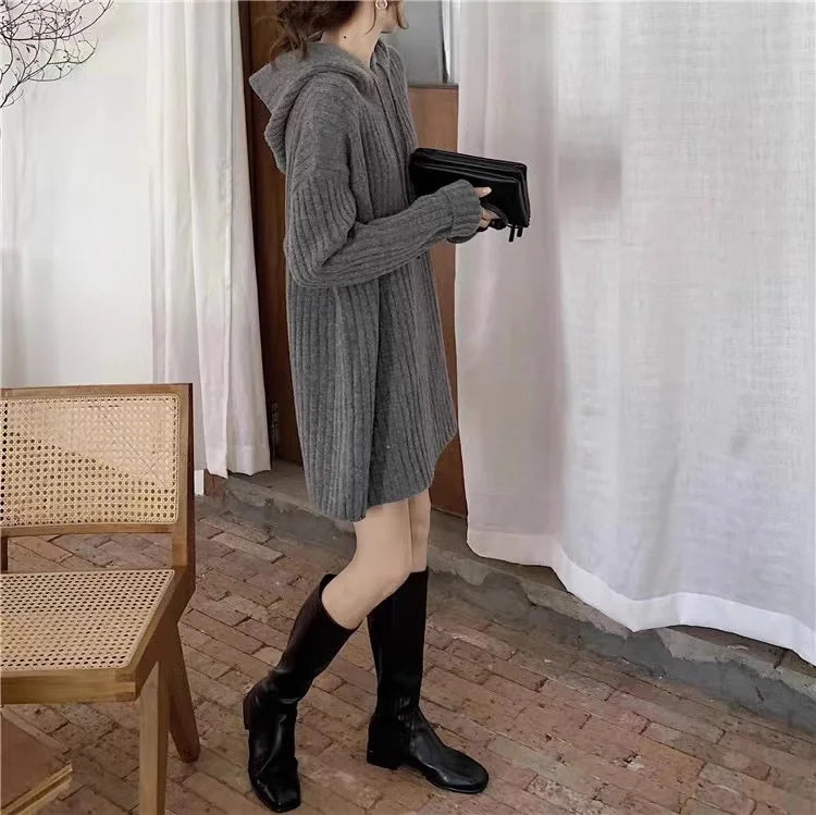 VILZSTUDIOS Cozy Wool Knitted Hooded Mini Dress