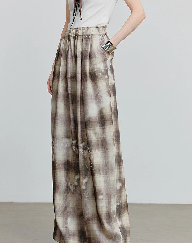 VILZSTUDIOS Plaid Wide Leg Casual Pants