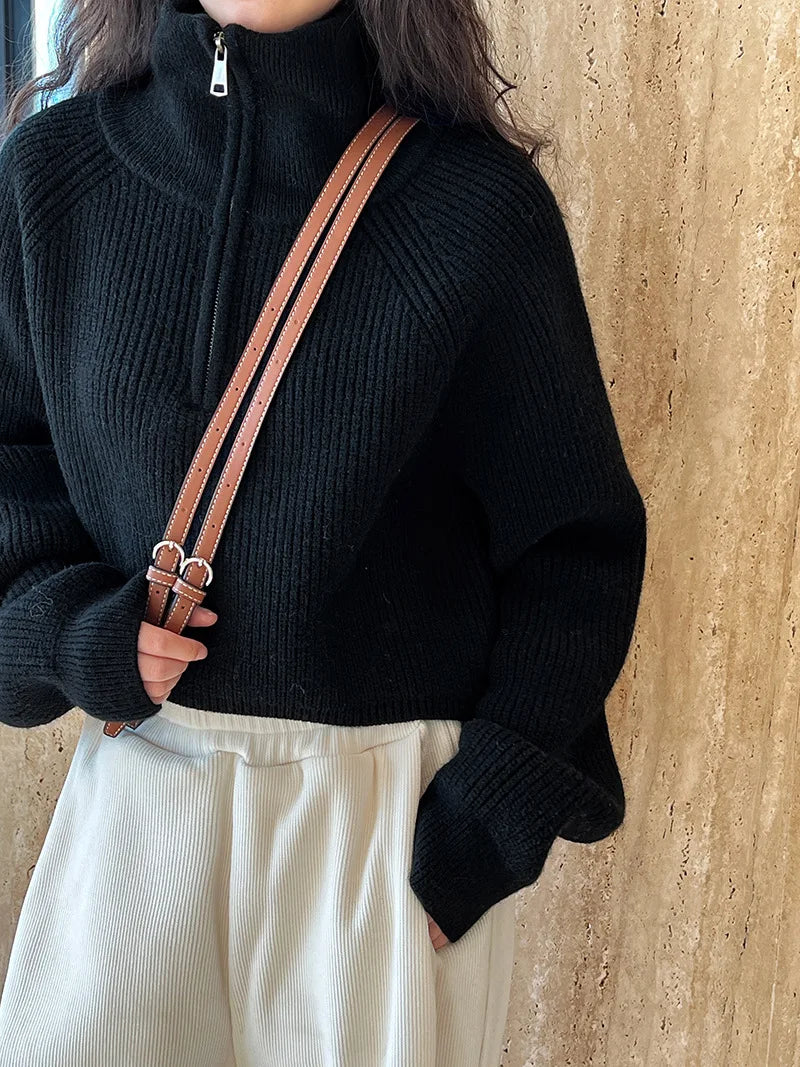 VILZSTUDIOS Turtleneck Semi-Zipper Knitwear Sweater