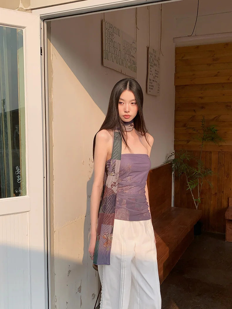 VILZSTUDIOS Floral Mesh Layered Tube Top