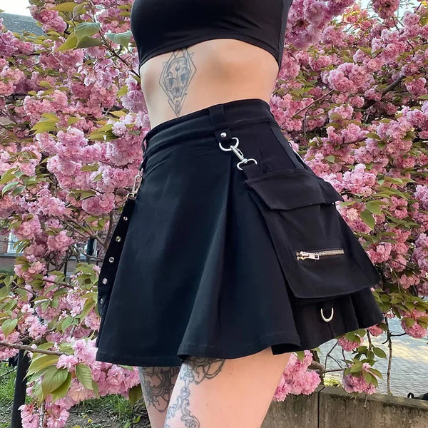Gothic Punk Schwarzer Mini mit hoher Taille