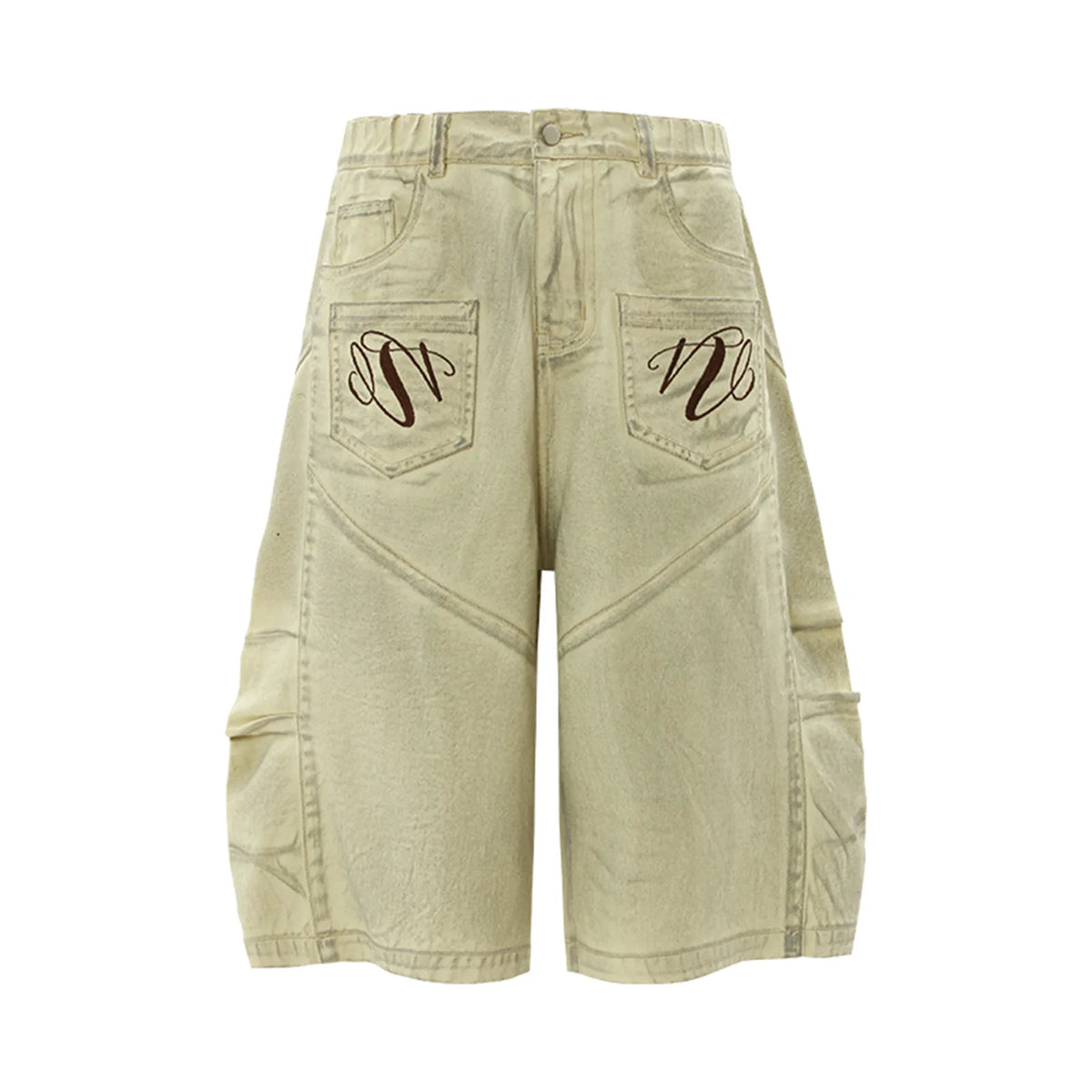 VILZSTUDIOS Vintage Distressed Denim Shorts Elastic Jeans