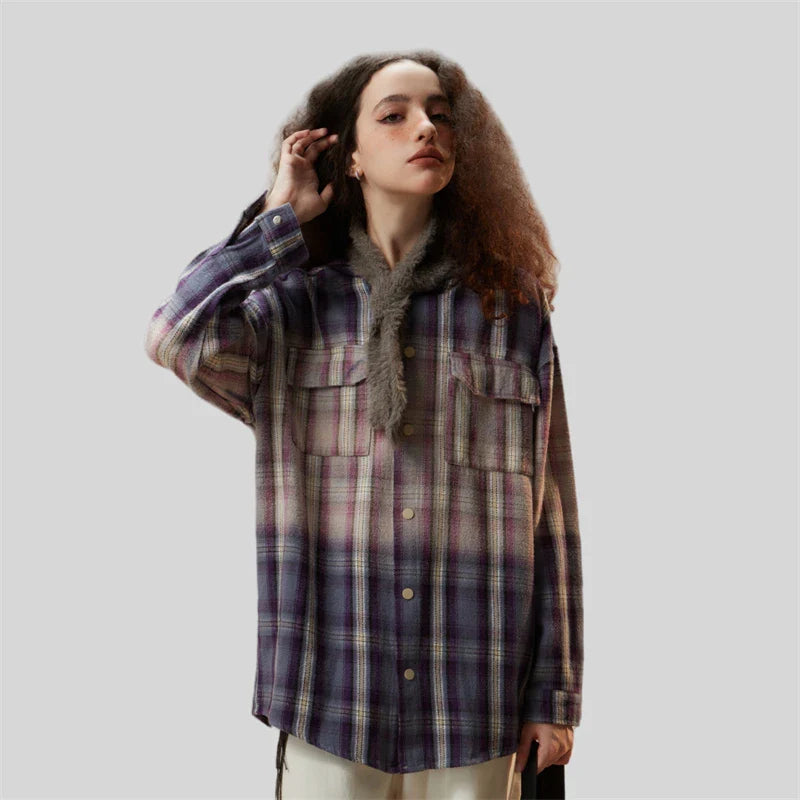 VILZSTUDIOS Luxury Plaid Hooded Pure Cotton Shirt