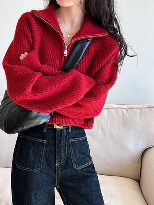 VILZSTUDIOS Turtleneck Semi-Zipper Knitwear Sweater