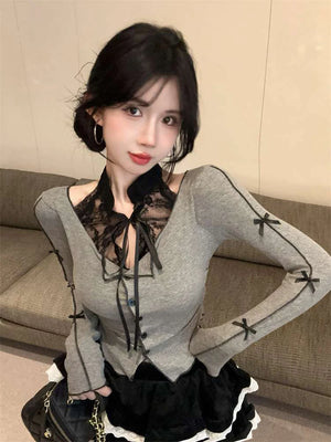 VILZSTUDIOS Bow Decoration Lace Top