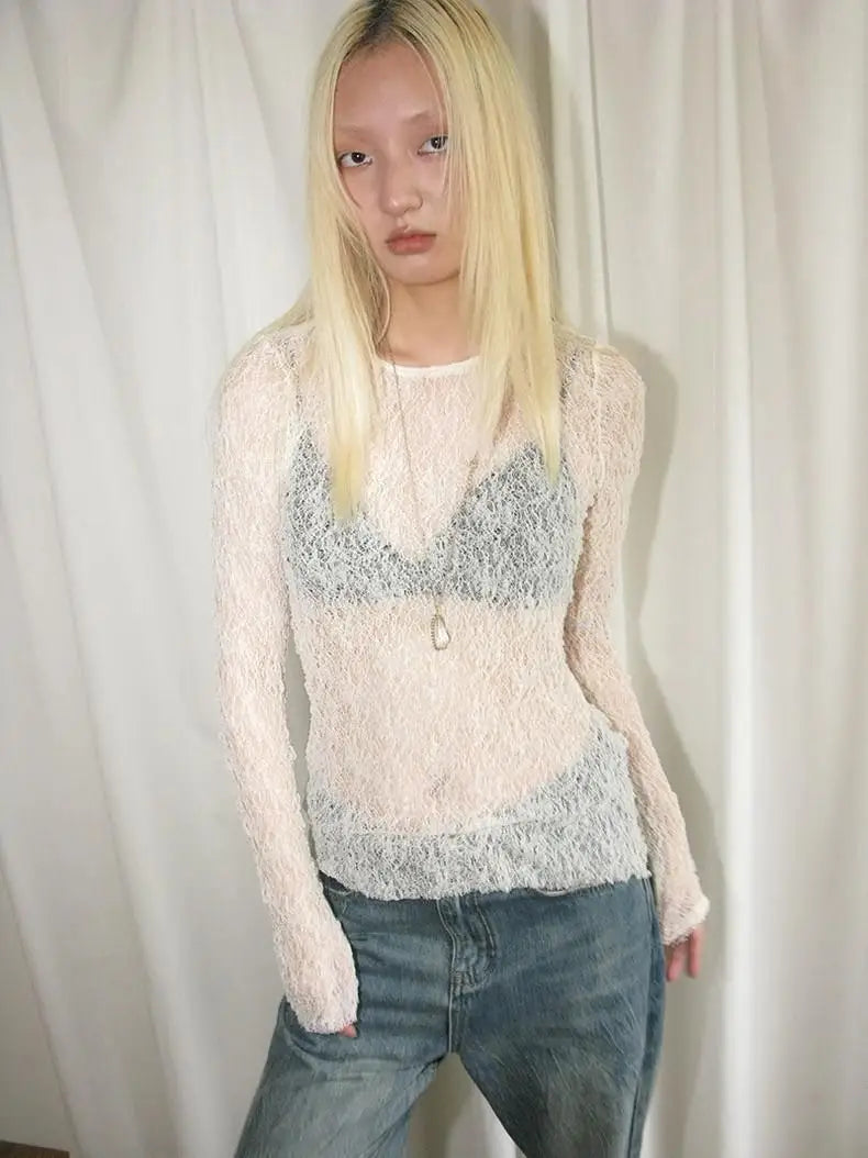 VILZSTUDIOS Sheer Lace Long Sleeve Vintage T-Shirt