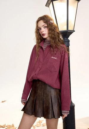 VILZSTUDIOS Velvet Red Embroidery Shirt