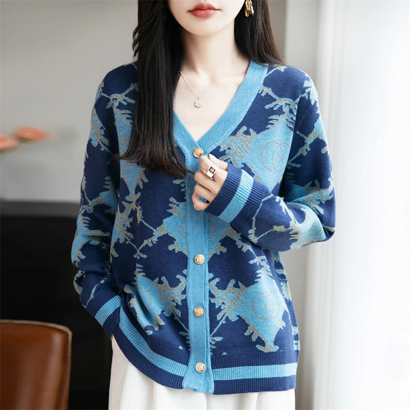 VILZSTUDIOS Chic V-Neck Jacquard Cardigan