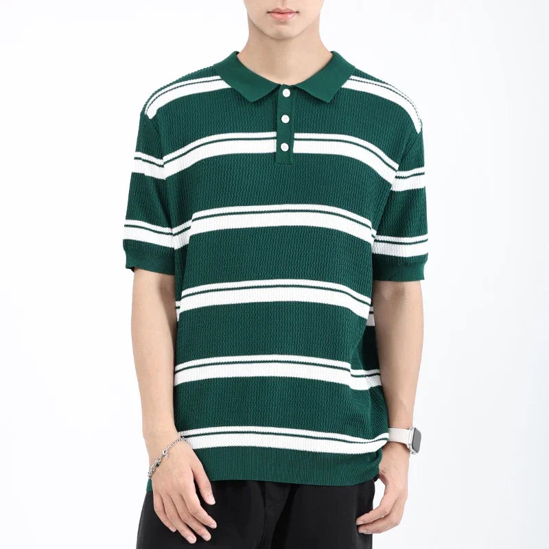 VILZSTUDIOS Striped Knit Short Sleeve T-Shirt