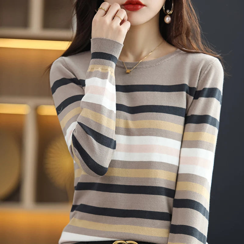 VILZSTUDIOS Striped Knitted Round Neck Sweater