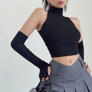 VILZSTUDIOS Pleated High Neck Tank Top