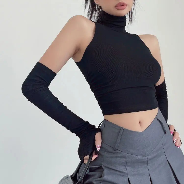 VILZSTUDIOS Pleated High Neck Tank Top