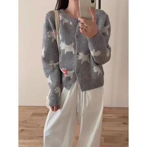 VILZSTUDIOS Cozy Jacquard Knit Bow Cardigan
