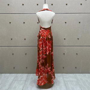 VILZSTUDIOS Floral Printed Backless Slim Fit Dress