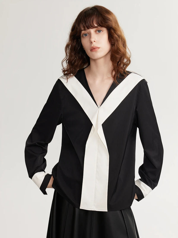 Classic V-Neck Long Sleeve Blouse