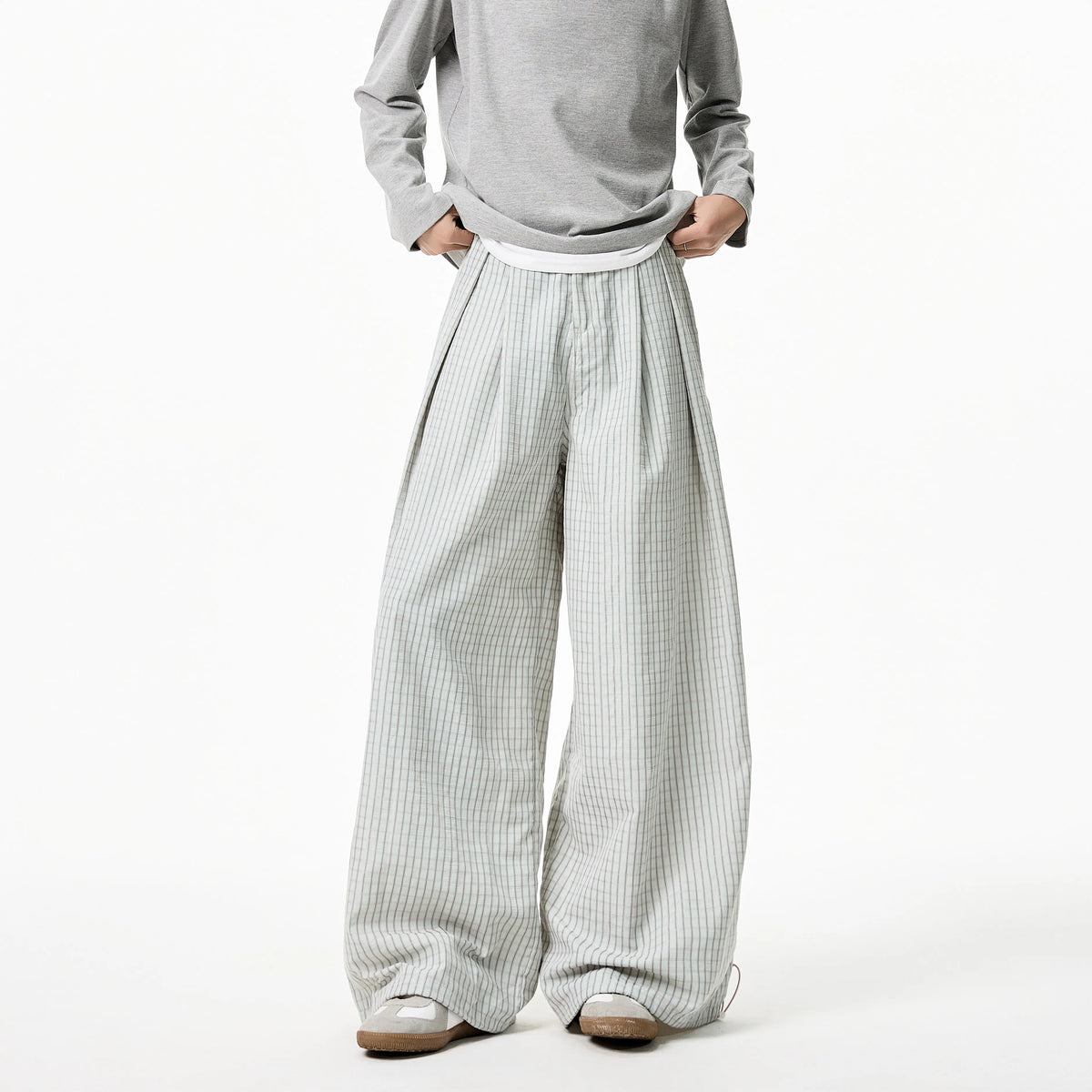 VILZSTUDIOS White Loose Striped Wide Leg Pants