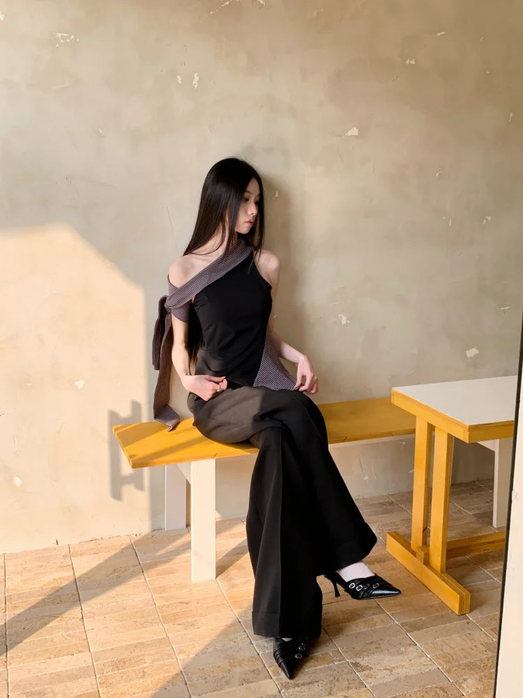 VILZSTUDIOS Black Striped Asymmetrical Blouse