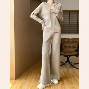 VILZSTUDIOS Cozy Knitted Wide Leg Pants & Hoodie Set