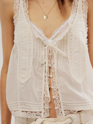 VILZSTUDIOS Embroidered Elegant Lace Sleeveless Tank Top
