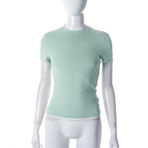 VILZSTUDIOS Solid Casual Cropped Short Sleeve T-Shirt