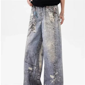 VILZSTUDIOS 3D Printed Baggy Straight Leg Jeans