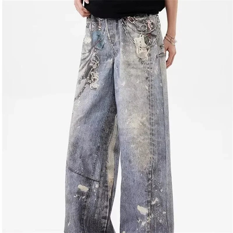 VILZSTUDIOS 3D Printed Baggy Straight Leg Jeans