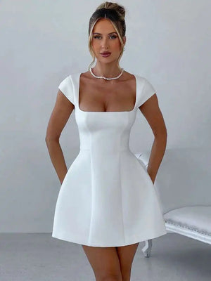 VILZSTUDIOS Square Collar Short Sleeve Mini Dress