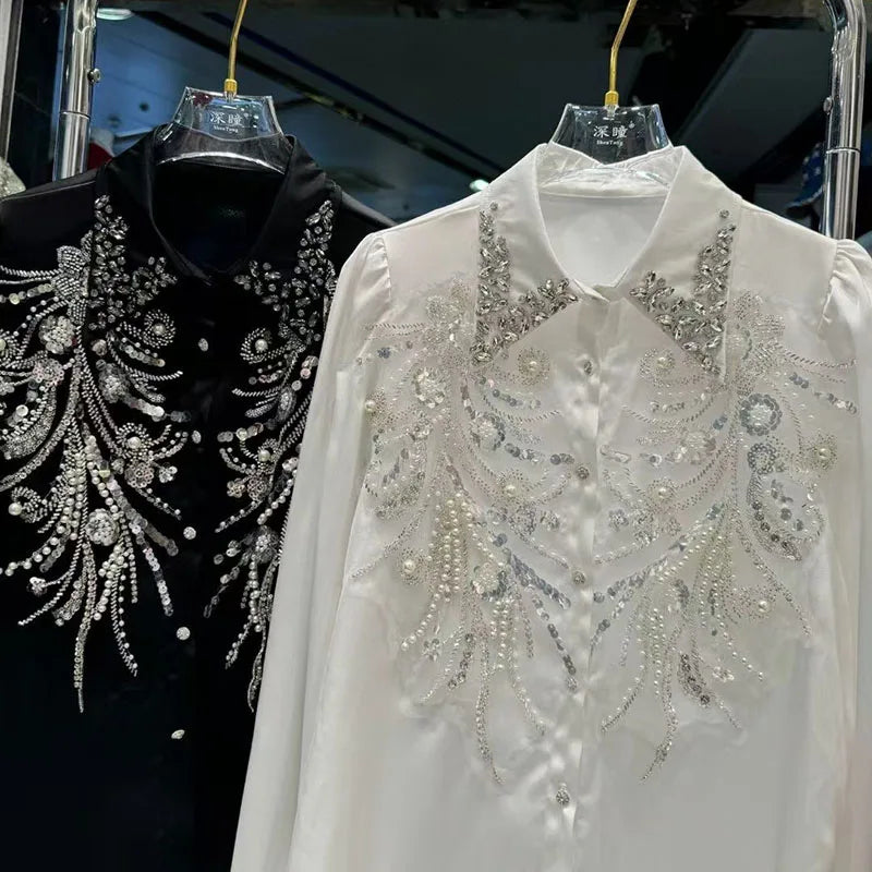 VILZSTUDIOS Luxury Beaded Rhinestone Shirt