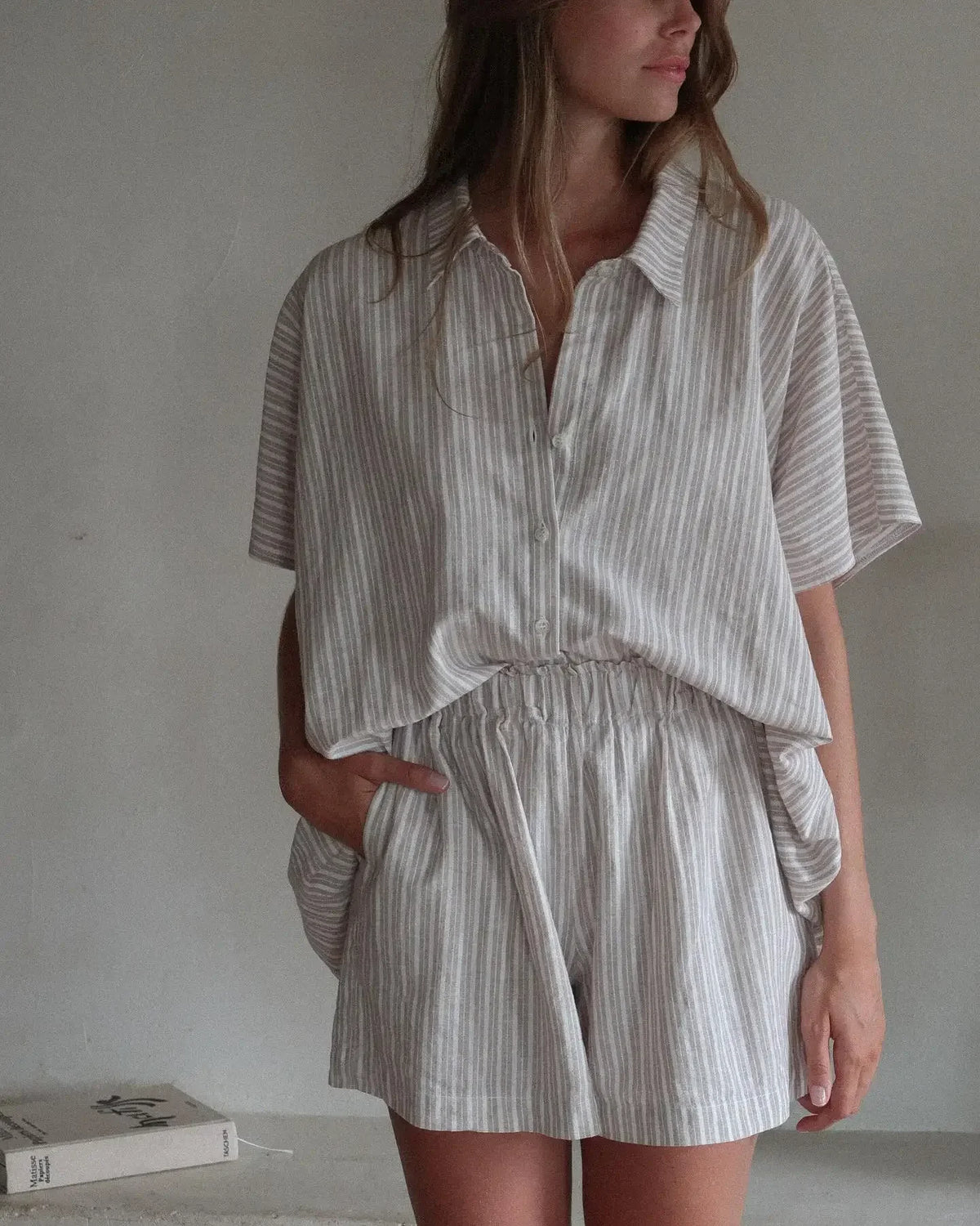 VILZSTUDIOS Casual Striped Linen Cotton Shirt